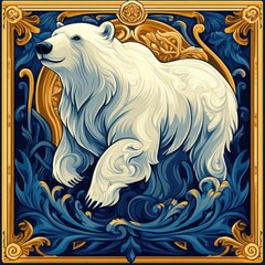 Fototapeta premium Art Nouveau polar bear, flowing lines, ornate motifs.