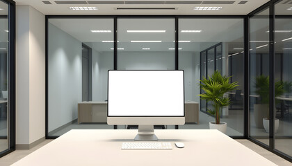 Fototapeta premium Modern Office Workspace with Blank Computer Screen and Keyboard