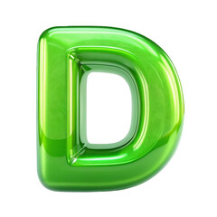 3D glossy green letter D, with a shiny, inflated bubble-like design.