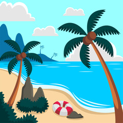 Summer beach scene vector background