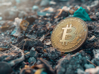 The concept of Bitcoin falling deeply. Neural network AI generated art