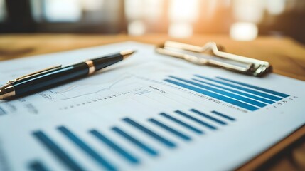 Close-up of Clipboard with Financial Report and Pen,Symbolizing Business Evaluation and