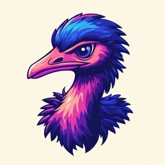 Obraz premium An ostrich rendered in Morphism style, showcasing smooth, abstract shapes and elegant color gradients.