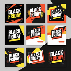 Set of posters banners with the inscription black friday, on a black background in yellow and red and white tones