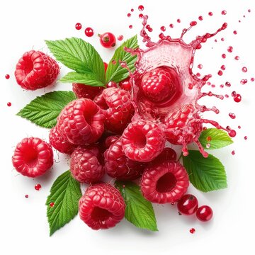 Raspberry Cluster with Juice Splash Isolated on White 