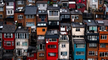 A gated community next to a rundown neighborhood, visually representing social inequality