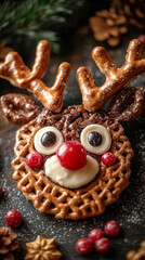 Fototapeta premium Chocolate Reindeer with Pretzels and Festive Decor