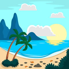 Summer beach scene vector background