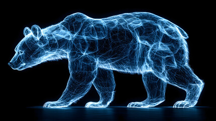 A Wireframe Hologram of a Bear Made from Blue Lines