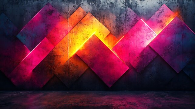 Abstract graffiti elements combined to create a vibrant urban mosaic, bold geometric shapes and neon spray-paint strokes forming interlocking patterns over gritty concrete,