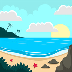 Summer beach scene vector background