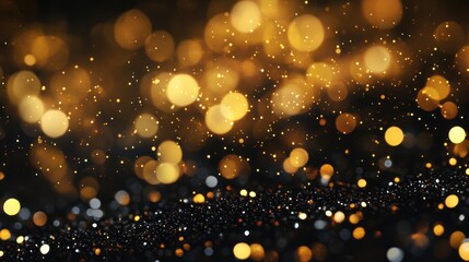 Black bokeh golden glitter, banner background for special day or month like the oscars, black friday, New Year, Decoration Day, or christmas