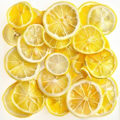 Sliced Lemons in Fan Pattern Isolated on White Background, Perfect for Branding