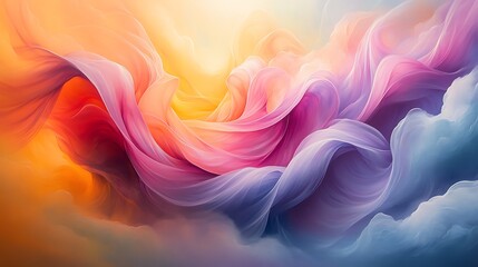 Airy, flowing graffiti shapes in soft pastel colors, intertwining with dreamy, abstract clouds, vibrant spray-paint textures blending seamlessly with misty, surreal backgrounds, illuminated by a soft,