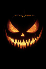 Fototapeta premium Scary Jack-o'-Lantern Face Glowing in the Dark