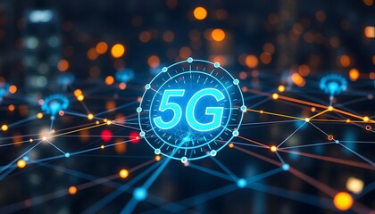 5G Network Technology with Illuminated Circle and Abstract Lines
