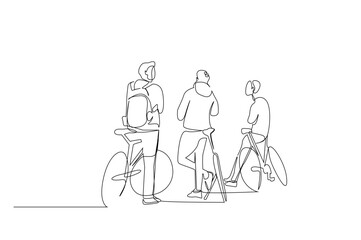 people friends bikes waiting outside park one line art design vector