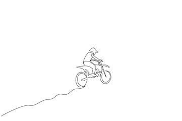 motorcycle driver extreme dirt terrain power activity race sport one line art design vector