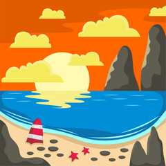 Summer beach scene vector background