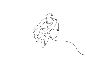 woman athletic olympic athlete sand long jump lifestyle one line art design vector