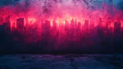 Fototapeta premium Chaotic graffiti echoes layered over a rough concrete surface, bright spray-paint colors intertwining with glitch-like distortions, forming a vibrant urban landscape,