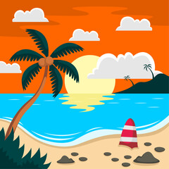 Summer beach scene vector background