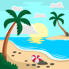 Summer beach scene vector background
