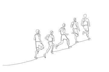 men athletes running race marathon move lifestyle one line art design vector