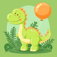 Fototapeta premium cute dinosaur, balloon, isolated flat cartoon style