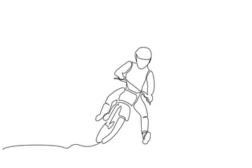 motorcycle driver extreme dirt terrain power activity race sport one line art design vector