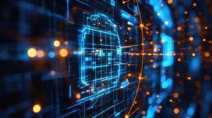 Fototapeta premium Close-up of a secure server with advanced encryption technology and real-time security metrics visible