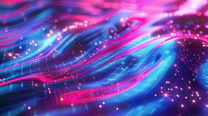 Pixelated elements and glowing liquid effects over a neon background creating a dreamy arcade backdrop