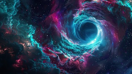 Teal and magenta nebula with pixel fractals and glowing textures evoking retro space game aesthetics