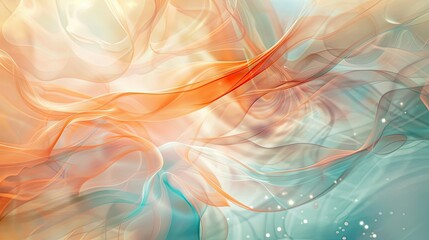 Abstract summer scene with warm golden hues coral and teal swirls layered with soft light flares