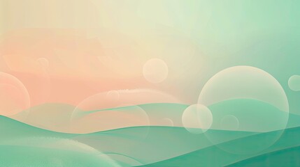 Fototapeta premium Minimalist summer backdrop with mint green to coral gradient and abstract circles