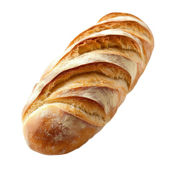 Fresh, crusty bread loaf on a white isolated background, transparent background.