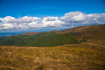 Obraz premium Bieszczadzkie połoniny w pogodny jesienny dzień