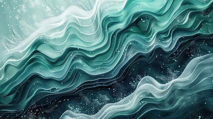 Navy to mint green winter wallpaper with organic wave patterns and frosted textures