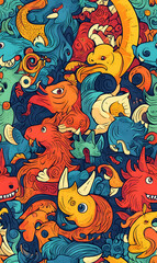 Chinese-inspired doodle tile seamless patterns in an illustrator graphic style