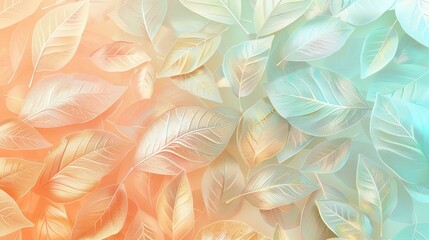 Warm apricot to mint green gradient wallpaper with glowing geometric leaf designs