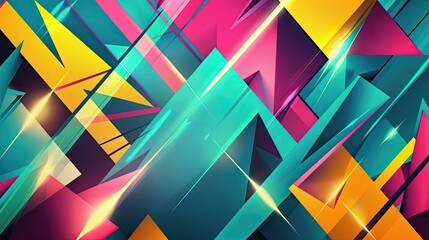 Fototapeta premium Bright teal fuchsia and yellow zigzags with glowing edges create a lively summer backdrop