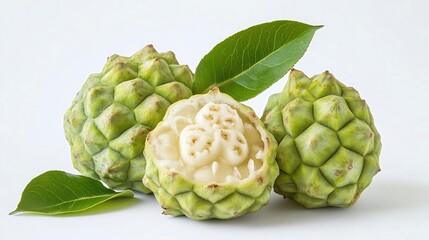 Fototapeta premium Fresh Green Organic Nonis with Leaves on White Background