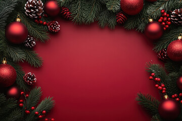 Red Ornaments and Pine Branches