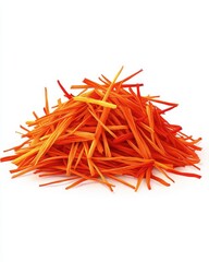 Fototapeta premium Vibrant orange julienne strips of vegetable, perfect for enhancing dishes with color and texture, white background