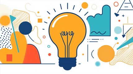 Light bulb glowing with modern geometric shapes representing ideas