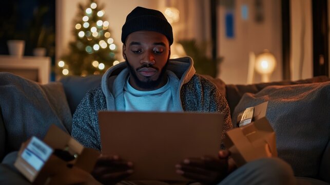 Man enjoying online sale weekend cyber Monday and black friday