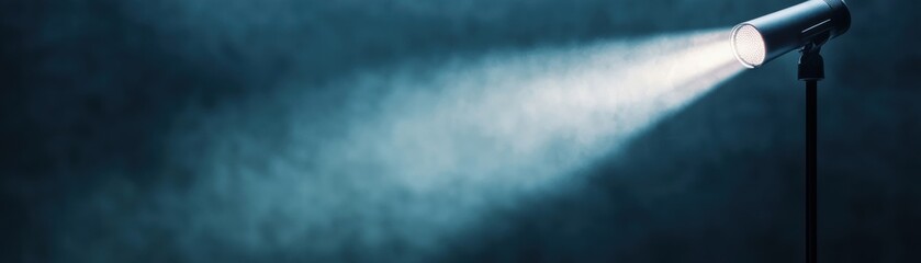 Fototapeta premium A dramatic spotlight shining through mist, creating an atmospheric and mysterious effect in a darkened environment.