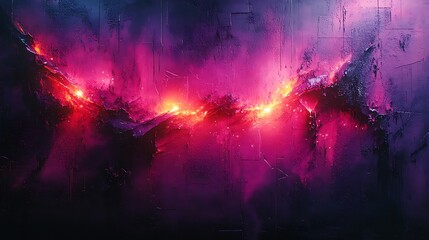 Wild graffiti strokes layered with abstract geometric patterns, neon colors bursting across dark urban textures, rough concrete surfaces covered in chaotic splashes of spray paint,