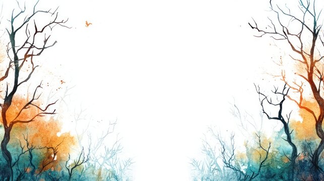 Watercolor Forest Background with Copy Space.