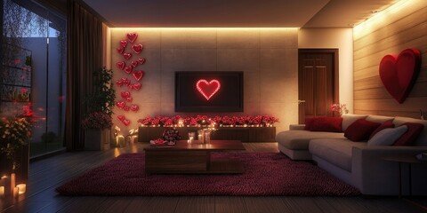 Valentines day themed cozy living room decoration